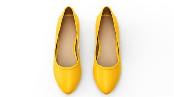 AI generated Yellow Ballet Flats shoes isolated on white background with copy space for advertisement. Generative AI photo