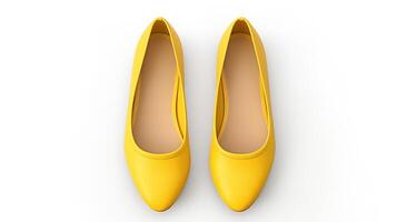 AI generated Yellow Ballet Flats shoes isolated on white background with copy space for advertisement. Generative AI photo