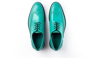 AI generated Cyan Brogues shoes isolated on white background with copy space for advertisement photo