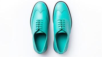 AI generated Cyan Brogues shoes isolated on white background with copy space for advertisement photo