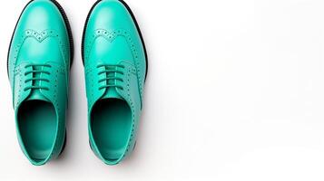 AI generated Cyan Brogues shoes isolated on white background with copy space for advertisement photo