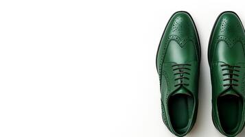 AI generated Green Brogues shoes isolated on white background with copy space for advertisement photo