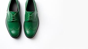 AI generated Green Brogues shoes isolated on white background with copy space for advertisement photo