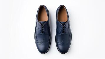 AI generated Indigo Brogues shoes isolated on white background with copy space for advertisement photo