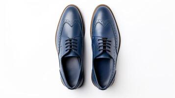 AI generated Indigo Brogues shoes isolated on white background with copy space for advertisement photo
