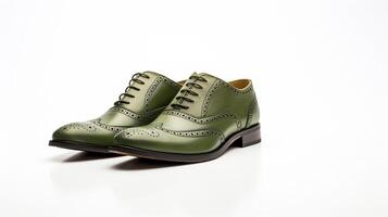 AI generated Olive Brogues shoes isolated on white background with copy space for advertisement photo