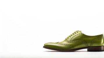 AI generated Olive Brogues shoes isolated on white background with copy space for advertisement photo