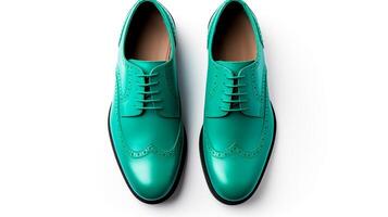 AI generated Teal Brogues shoes isolated on white background with copy space for advertisement photo