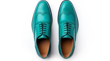 AI generated Teal Brogues shoes isolated on white background with copy space for advertisement photo
