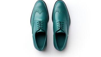 AI generated Teal Brogues shoes isolated on white background with copy space for advertisement photo
