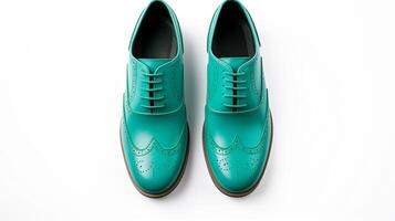AI generated Teal Brogues shoes isolated on white background with copy space for advertisement photo