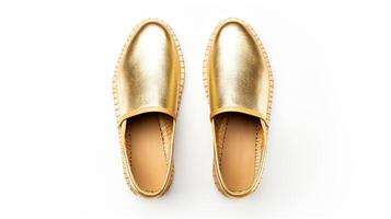 AI generated Gold Espadrilles shoes isolated on white background with copy space for advertisement. Generative AI photo