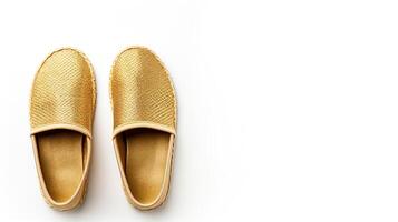 AI generated Gold Espadrilles shoes isolated on white background with copy space for advertisement. Generative AI photo