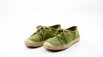 AI generated Olive Espadrilles shoes isolated on white background with copy space for advertisement. Generative AI photo