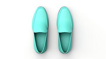 AI generated Cyan Loafers shoes isolated on white background with copy space for advertisement. Generative AI photo