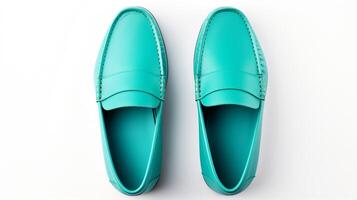 AI generated Cyan Loafers shoes isolated on white background with copy space for advertisement. Generative AI photo