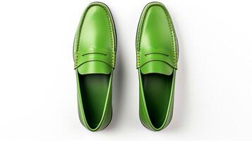 AI generated Green Loafers shoes isolated on white background with copy space for advertisement. Generative AI photo