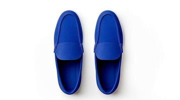 AI generated Indigo Loafers shoes isolated on white background with copy space for advertisement. Generative AI photo