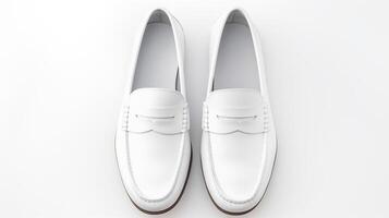 AI generated White Loafers shoes isolated on white background with copy space for advertisement. Generative AI photo