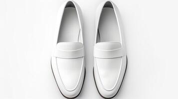 AI generated White Loafers shoes isolated on white background with copy space for advertisement. Generative AI photo