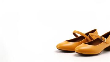 AI generated Amber Mary Janes shoes isolated on white background with copy space for advertisement. Generative AI photo