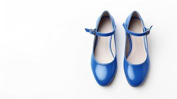 AI generated Blue Mary Janes shoes isolated on white background with copy space for advertisement. Generative AI photo