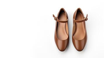 AI generated Brown Mary Janes shoes isolated on white background with copy space for advertisement. Generative AI photo