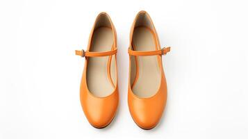 AI generated Orange Mary Janes shoes isolated on white background with copy space for advertisement. Generative AI photo