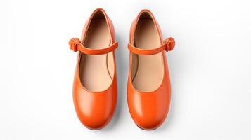 AI generated Orange Mary Janes shoes isolated on white background with copy space for advertisement. Generative AI photo