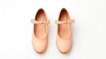 AI generated Peach Mary Janes shoes isolated on white background with copy space for advertisement. Generative AI photo