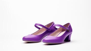 AI generated Purple Mary Janes shoes isolated on white background with copy space for advertisement. Generative AI photo