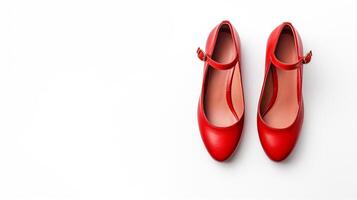 AI generated Red Mary Janes shoes isolated on white background with copy space for advertisement. Generative AI photo