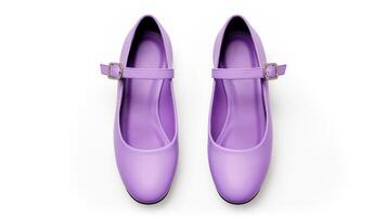 AI generated Violet Mary Janes shoes isolated on white background with copy space for advertisement. Generative AI photo