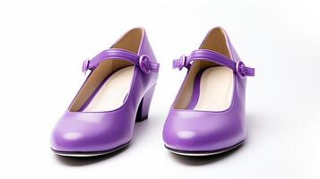 AI generated Violet Mary Janes shoes isolated on white background with copy space for advertisement. Generative AI photo