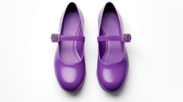 AI generated Violet Mary Janes shoes isolated on white background with copy space for advertisement. Generative AI photo