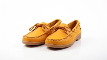 AI generated Amber Moccasins shoes isolated on white background with copy space for advertisement. Generative AI photo