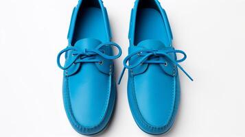 AI generated Blue Moccasins shoes isolated on white background with copy space for advertisement. Generative AI photo