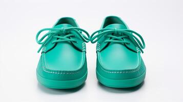 AI generated Cyan Moccasins shoes isolated on white background with copy space for advertisement. Generative AI photo