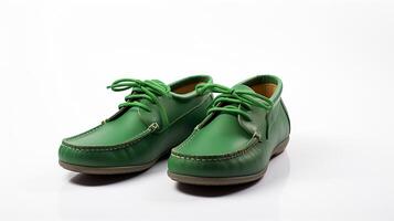 AI generated Green Moccasins shoes isolated on white background with copy space for advertisement. Generative AI photo