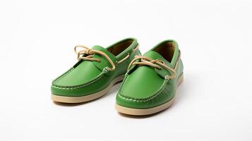 AI generated Green Moccasins shoes isolated on white background with copy space for advertisement. Generative AI photo