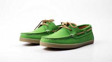 AI generated Green Moccasins shoes isolated on white background with copy space for advertisement. Generative AI photo