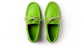 AI generated Green Moccasins shoes isolated on white background with copy space for advertisement. Generative AI photo