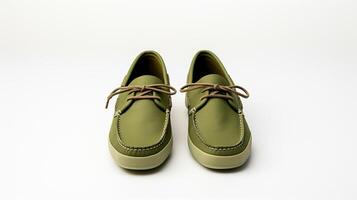 AI generated Olive Moccasins shoes isolated on white background with copy space for advertisement. Generative AI photo