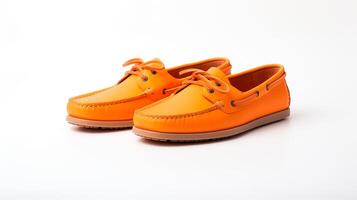 AI generated Orange Moccasins shoes isolated on white background with copy space for advertisement. Generative AI photo