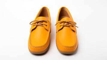 AI generated Orange Moccasins shoes isolated on white background with copy space for advertisement. Generative AI photo