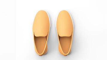 AI generated Peach Moccasins shoes isolated on white background with copy space for advertisement. Generative AI photo