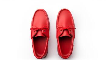 AI generated Red Moccasins shoes isolated on white background with copy space for advertisement. Generative AI photo