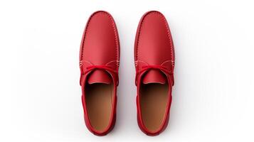 AI generated Red Moccasins shoes isolated on white background with copy space for advertisement. Generative AI photo