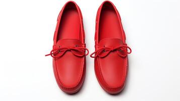 AI generated Red Moccasins shoes isolated on white background with copy space for advertisement. Generative AI photo