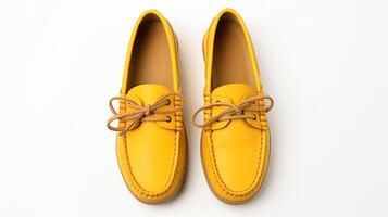 AI generated Yellow Moccasins shoes isolated on white background with copy space for advertisement. Generative AI photo